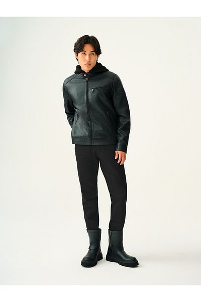 Loft Men's Leather Coat - Lf 2033246   Black, Rafah Textured