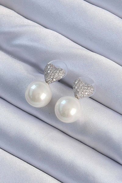 Clariss Special Series Brass Silver Color Zircon Stone Heart Model Pearl Design Women's Earrings