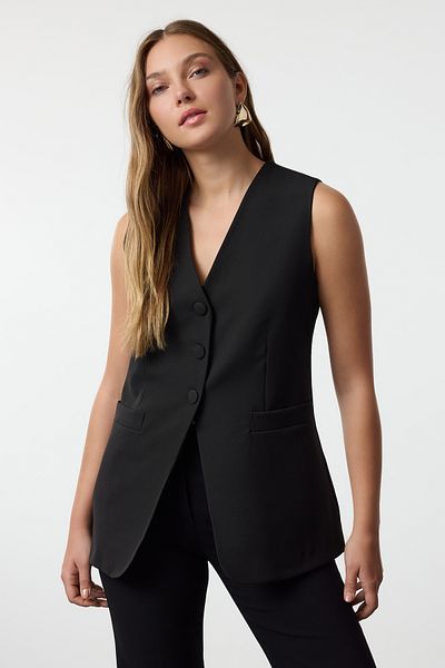 Trendyol Collection Черна тъкана вталена жилетка - Twoaw25Ye00054