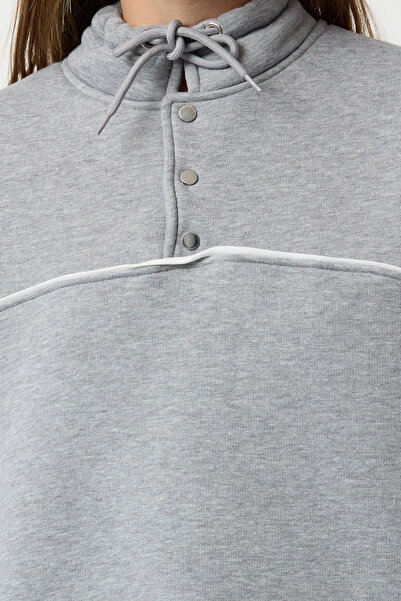 Trendyol Collection Fleecová šedá mikina Melange Oversize – silná vnitřní se zapínáním na patentky Twoaw25sw00205