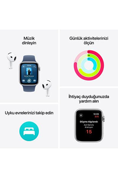Apple Watch SE GPS 44mm Gece Yarısı Alüminyum Kasa + Gece Yarısı Spor Kordon - M/L
