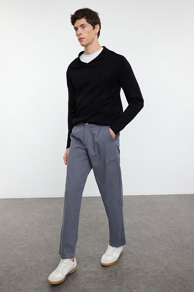 Trendyol Collection Gabardine Woven - Anthracite Color, 100% Cotton, Cargo Pocket, Pleated Trousers Tmnaw25Pl00006