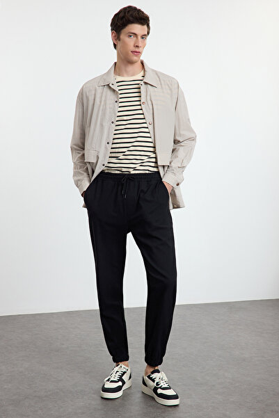 Trendyol Collection Black Slim Fit Jogger Elastic Fabric Trousers with Tie Waist Tmnaw25Pl00000