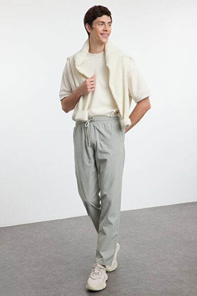 Trendyol Collection Ακατέργαστο ύφασμα 100% βαμβάκι - Ελαστικό παντελόνι με κανονική εφαρμογή στη μέση TMNAW25PL00014