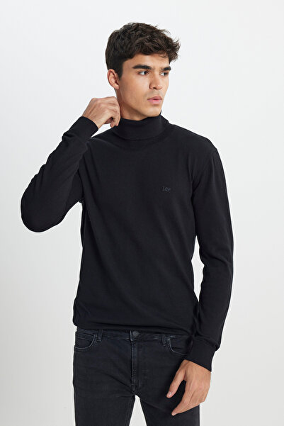 Lee Regular Fit Normal Kesim %100 Pamuk Balıkçı Yaka Siyah Triko Kazak