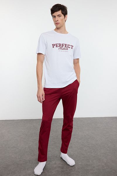 Trendyol Collection Ecru és Claret Red 100% pamut normál szabású pizsama szett - TMNAW25PT00047