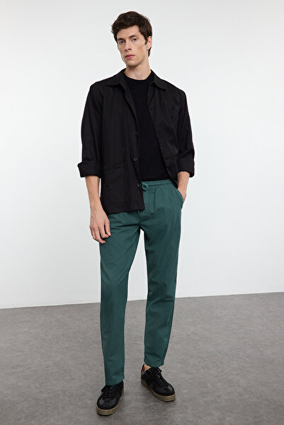 Trendyol Collection Khaki Color 100% Cotton Regular Fit Trousers - Tie-Up Elastic Waist, Tmnaw25Pl00014