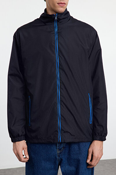 Trendyol Collection Темно-синій Регулярна посадка на блискавці Тонкий сезонний вітровка вітровка дощовик плащ куртка пальто TMNAW25MO00040