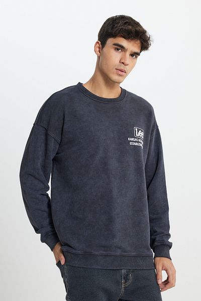 Lee Anthrazitfarben – 100 % Baumwolle, bequem geschnittenes T-Shirt mit Rundhalsausschnitt