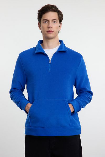 Trendyol Collection Hanorac Saks cu tăietură obișnuită/normal cu guler ridicat, anti-pilling, menține căldură/fleece TMNAW25SW00182