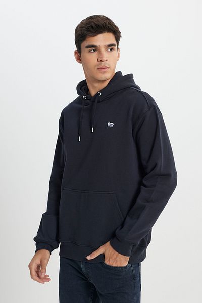 Lee Black Regular Fit Hooded Ribbed Cotton Sweatshirt