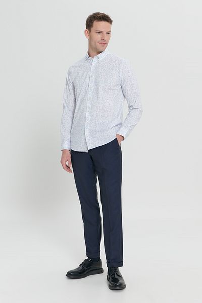 ALTINYILDIZ CLASSICS Weiß-Marineblaues Slim-Fit-Hemd für Herren – klassischer Kragen, Baumwoll-Dobby