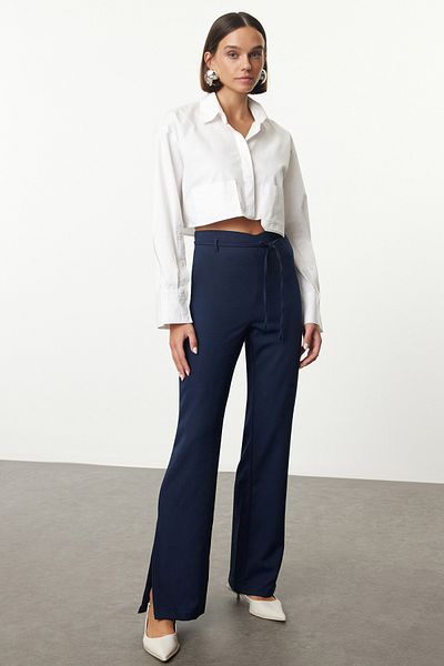 Trendyol Collection Sötétkék V derékrészlet szőtt szövet nadrág TWOAW25PL00044