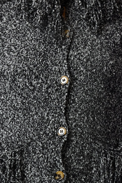 Trendyol Collection Black Fringe Coat Look Cotton Knitwear Cardigan Twoaw25Hi00233