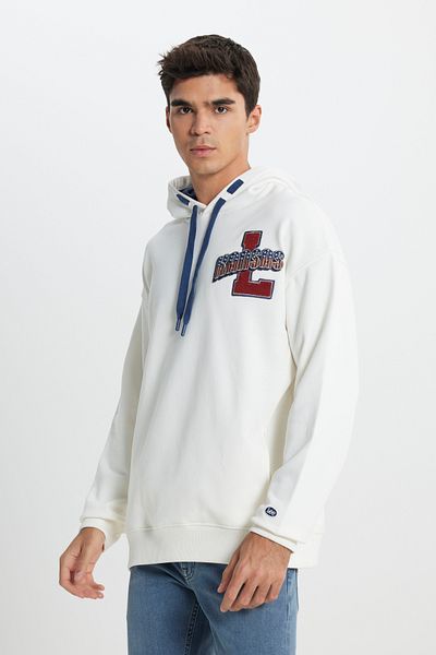 Lee Loose Fit Relaxed Fit Off White Herren-Kapuzenpullover
