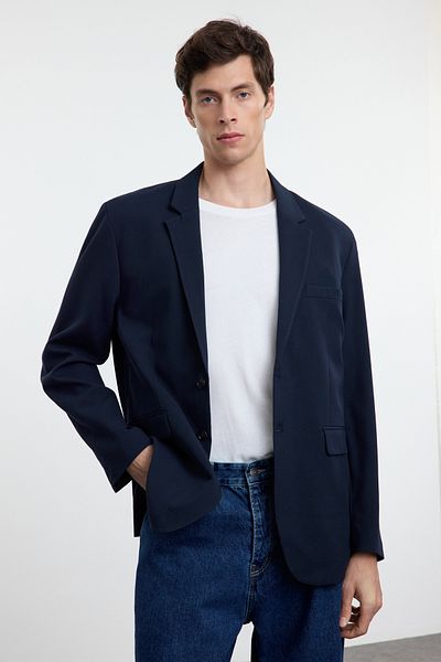 Trendyol Collection Navy Blue Regular Fit blejzr s nízkým ramenem - Wide Fit TMNAW25BC00002