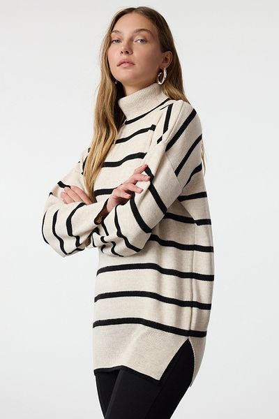 Trendyol Collection Széles szabású kőcsíkos hosszú kötöttáru pulóver - TWOAW25KZ00378