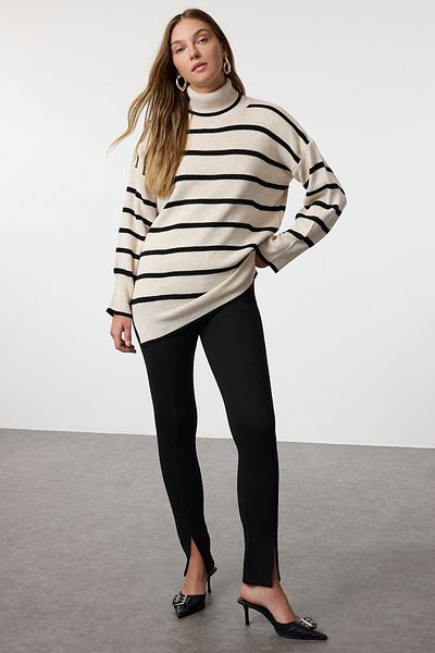 Trendyol Collection Széles szabású kőcsíkos hosszú kötöttáru pulóver - TWOAW25KZ00378
