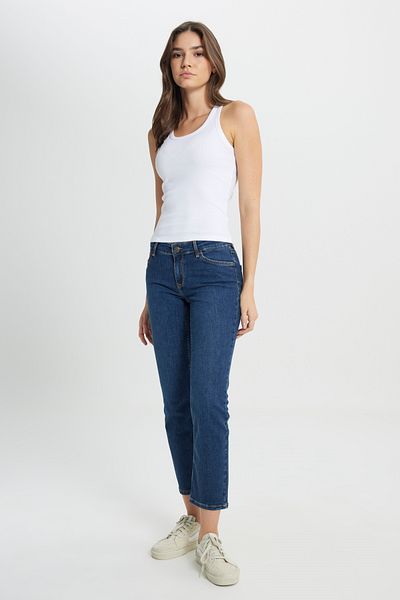 Lee Marion Damen-Jeans mit geradem Bein und geradem Bein – dunkelblaue Baumwoll-Denim-Jeans