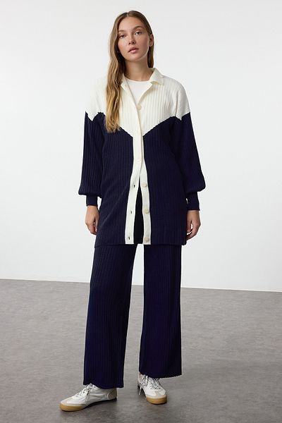 Trendyol Modest Námořnická modř žebrovaný svetr a kalhoty - TCTAW24US00090