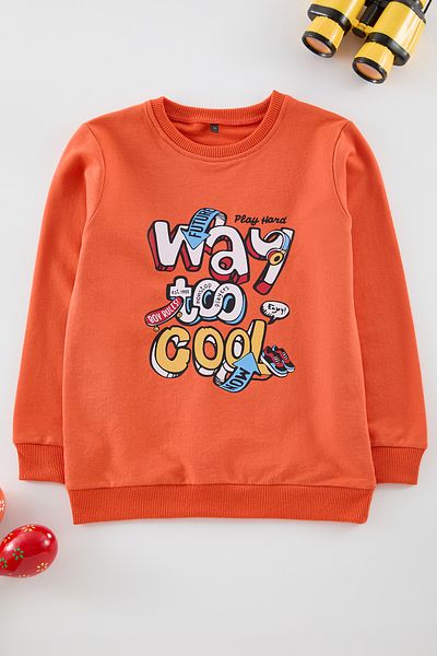 TRENDYOLKIDS Oranžový chlapecký slogan Bavlněná pletená mikina Tkdaw25Sw00026