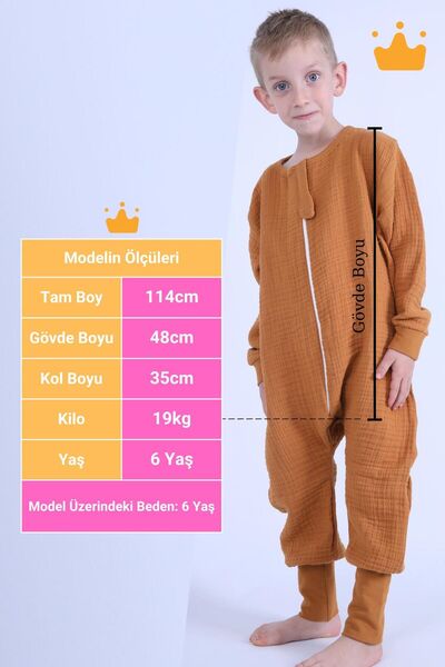 Begisa 2-8 Yaş 1 Tog 4 Katlı Müslin Çocuk Uyku Tulumu Unisex Uzun Kollu Uyku Tulumu
