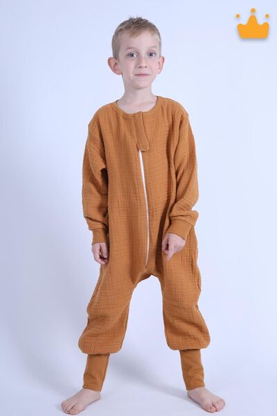 Begisa 2-8 Yaş 1 Tog 4 Katlı Müslin Çocuk Uyku Tulumu Unisex Uzun Kollu Uyku Tulumu