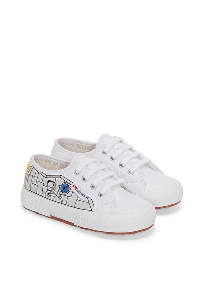 Superga 2750 Kids Faux Leather Robot Print Çocuk Unisex Beyaz-Sarı Bileksiz Sneaker