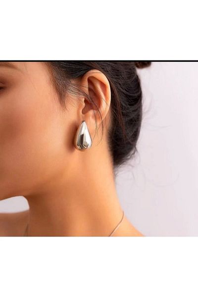 Eylülün Takısı Silver Color Chubby Earrings Tear Drop Earrings