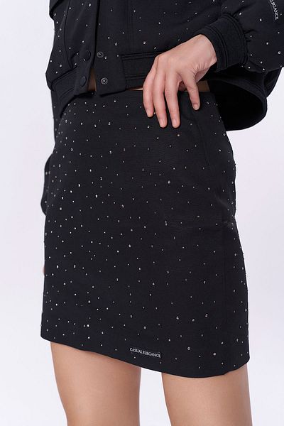 Quzu Black Mini Skirt - Shiny Stone Detail