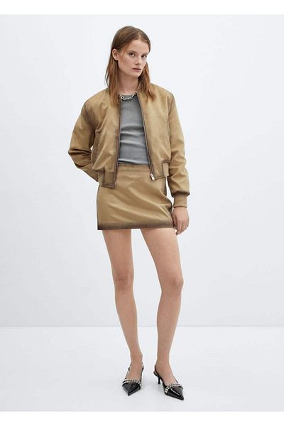 MANGO Woman Bomberjacke in Used-Lederoptik