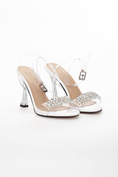 GULT Білі жіночі прозорі туфлі на тонких підборах з вишивкою камінням