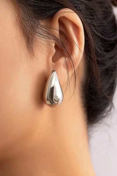 Eylülün Takısı Silver Color Chubby Earrings Tear Drop Earrings