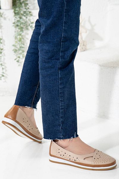 GULT Women's Genuine Leather Casual Shoes Nude Laser Embroidered