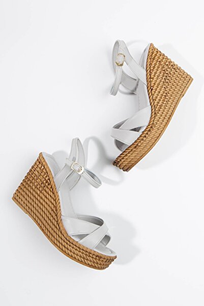 GULT Sandale încrucișate cu toc cu pană pentru damă, gri