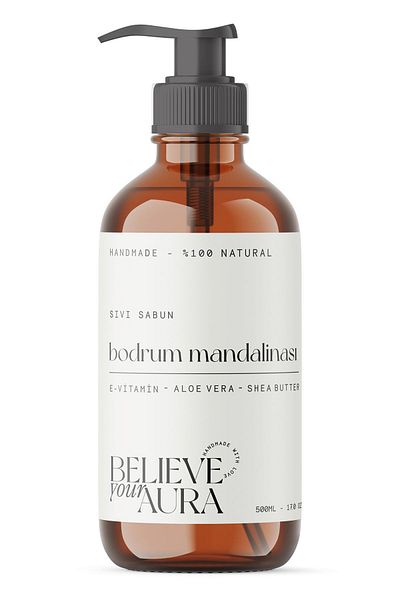 Believe Your Aura Bodrum Tangerine - Liquid Hand Soap with Natural Olive Oil, Vitamin E Aloe Vera Shea Butter Additive - 500 ml