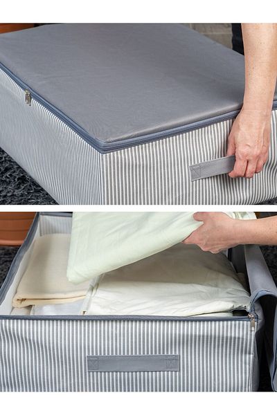 NACAREV 6 τεμάχια μεγάλου μεγέθους Anthracite Line Pattern Organizer Σετ μπολ κάτω από το πάτωμα 60x40x20 cm