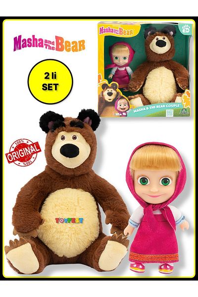 TOYFEST Masha and the Bear 2-Piece Figure Set - Masha and The Bear (Masha 12 cm) & Big Bear Plush (20 cm)