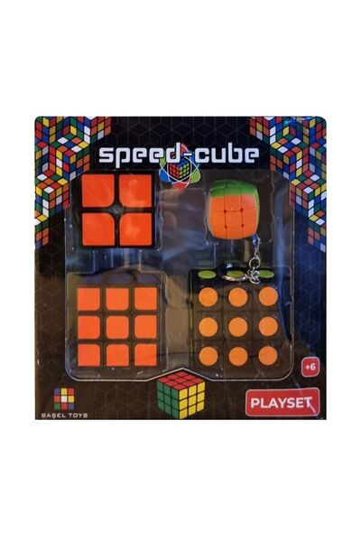 TOYFEST Set of 4 Speed Intelligence Cube Intelligence Cube Rubik's Cubes 3X3-2X2-3X3 with Round Punt - Curved 3X3 Keychain