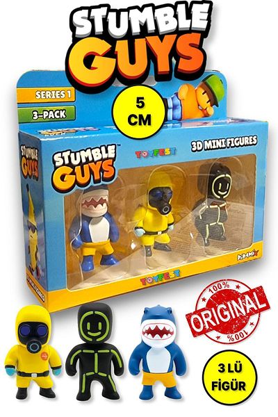 TOYFEST مجموعة مجسمات Stumble Guys Series 1 - 3D Mini مكونة من 3 قطع - 3 قطع Megalodon Hazmat NBC Glowman - 5 سم
