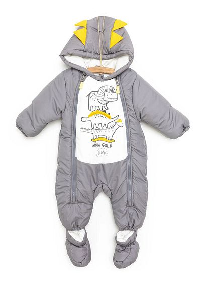 PODİUM GİYİM Trend Baby Cute Dragons Figured Winter Underliner Cotton Hooded Cosmonaut-Astronaut Jumpsuit