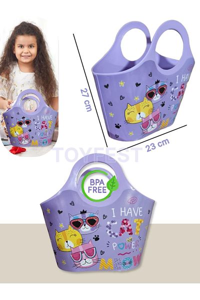 TOYFEST Multi-Purpose Lilac Children's Daily & Beach Bag - Meow Cat Model - 5 LT