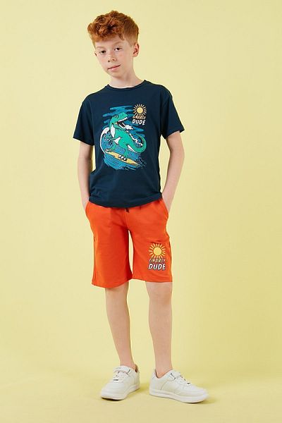 Lela Cotton Regular Fit Crew Neck Shorts Top and Bottom Set Boy's Suit6212019