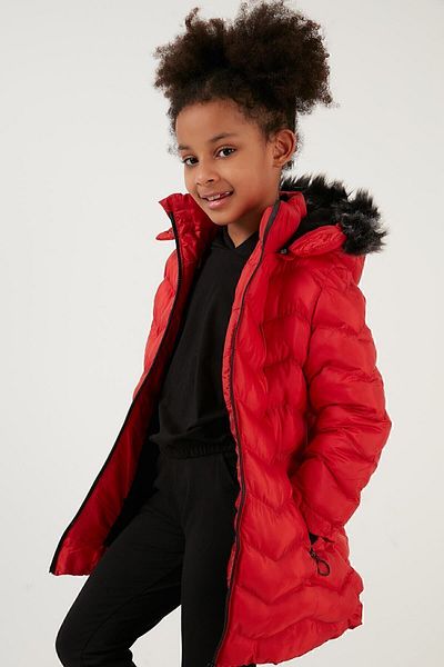 Lela Plush Lined Faux Fur Collar Removable Hooded Winter Girl's Coat 5766041