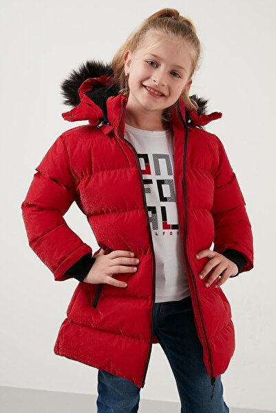 Lela Yakası Suni Kürklü Peluş Astarlı Çıkarılabilir Kapüşonlu Dar Kesim Kışlık Mont Kız Çocuk Mont 5