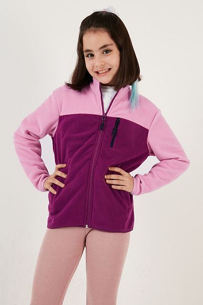 Lela Μαλακή υφή με φερμουάρ Color Block Stand γιακά τσέπη Fleece Unisex Παιδικό POLAR 5905001