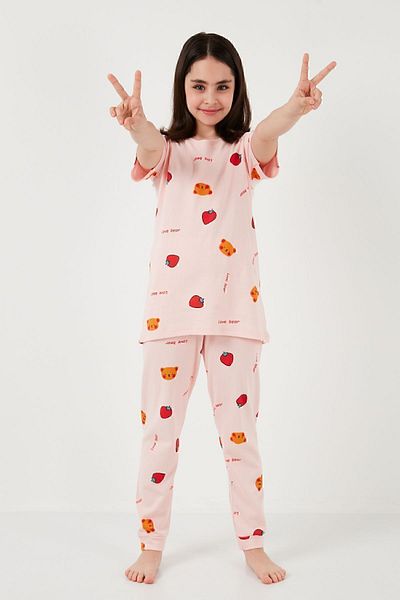Lela 100% Cotton Crew Neck Short Sleeve Pajamas Set Girl's Suit6651002