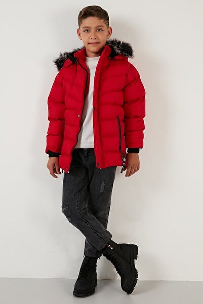 Lela Faux Fur Plush Lined Removable Hooded Coat Boy's Coat 5763028