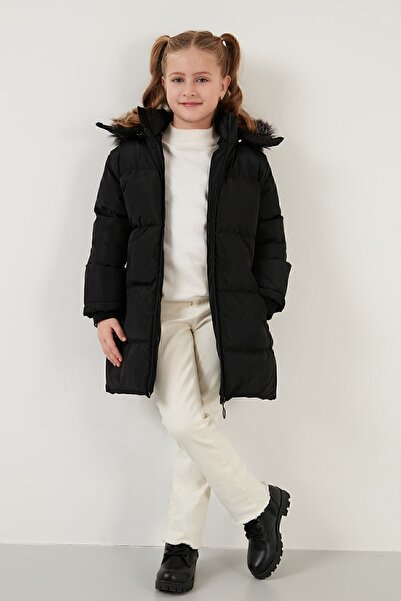 Lela Peluş Astarlı Yakası Suni Kürklü Çıkarılabilir Kapüşonlu Kışlık Mont Kız Çocuk Mont 5760072