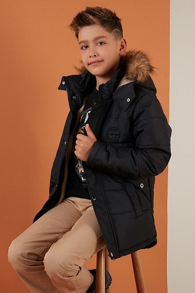 Lela Hooded Winter Coat with Faux Fur Collar and Plush Lining for Boys 6036024